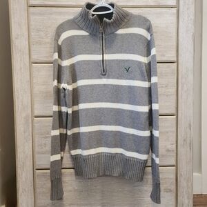 🎃American Eagle 1/4 Zip Sweater 100%Cotton Striped Man Shirt Large